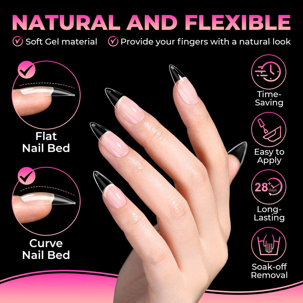 UNA GELLA Soft Gel Nail Tips, 6 Shapes + 2 Glue Options
