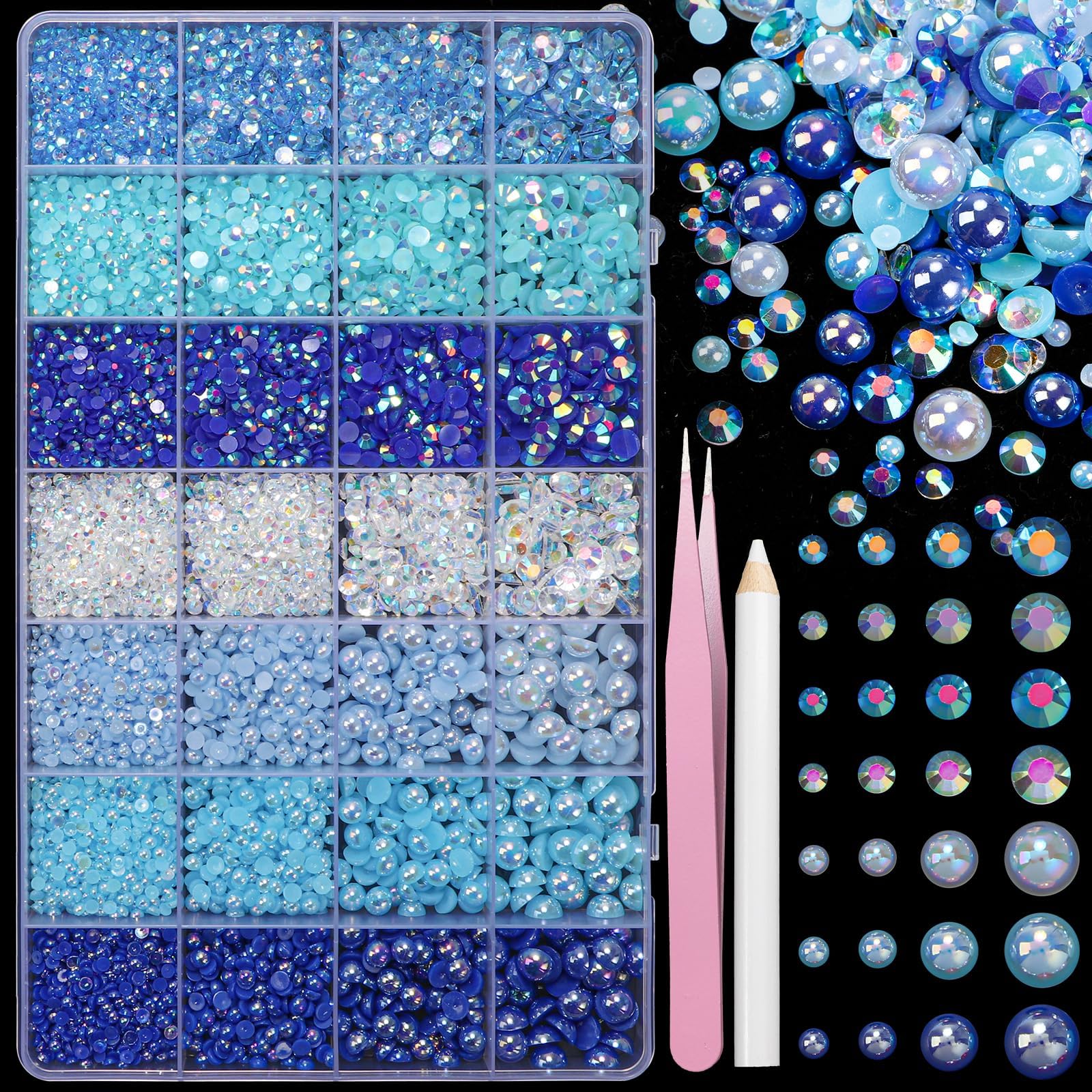 22000 Pcs Flatback Pearls and Rhinestones Bedazzling Kit, Mixed Size Half Pearls Gemsn  ( 8 different colors )