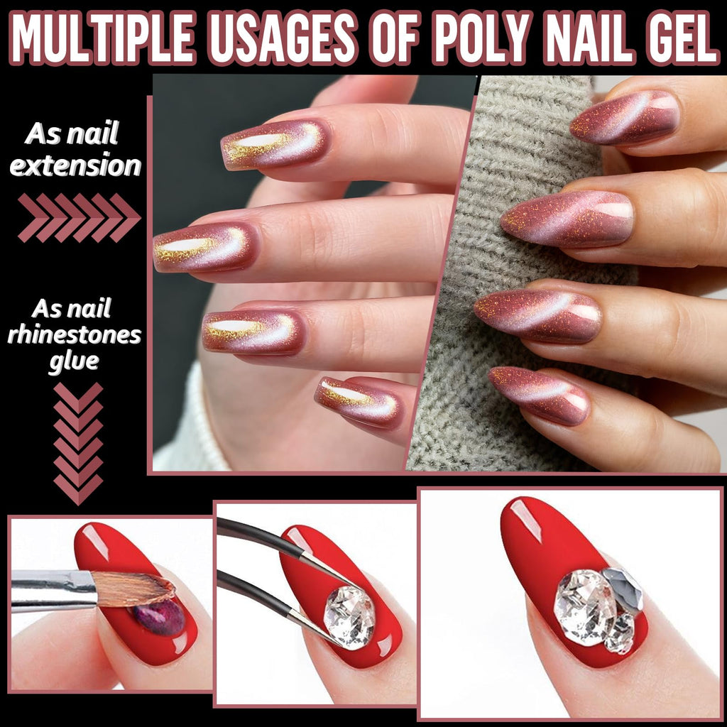 Poly Gel Nail Kit, EBANKU Cat Eye Poly Nail Gel Pink Purple Gold Glitter Magnetic Builder