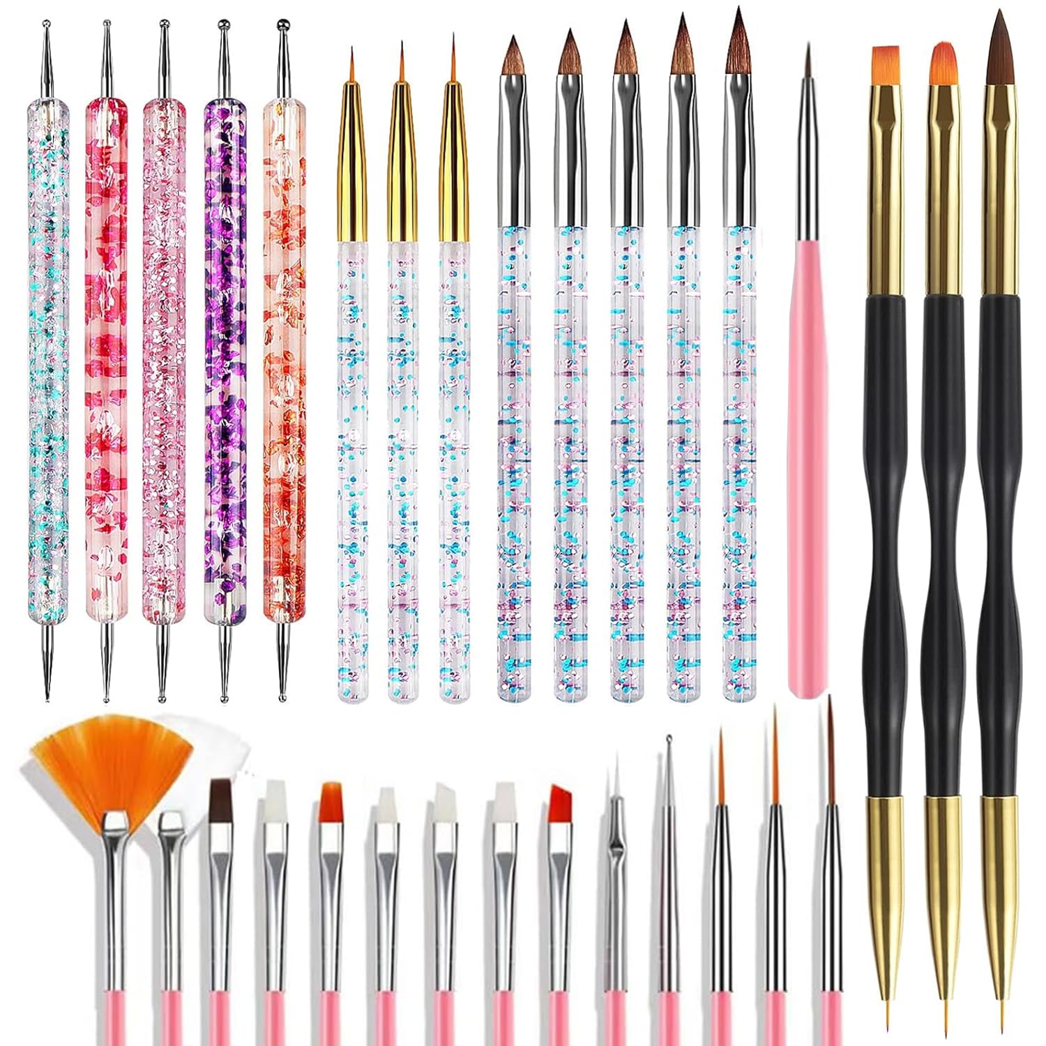MUSILAN 31pcs Nail Art Brushes and Nail Art Tools Set, Nail Dotting Tools, Acrylic Nail Brush, Striping Nail Art Brushes for Long Lines, Nail Drawing Pen For Salons & Home DIY Manicure Nail Design