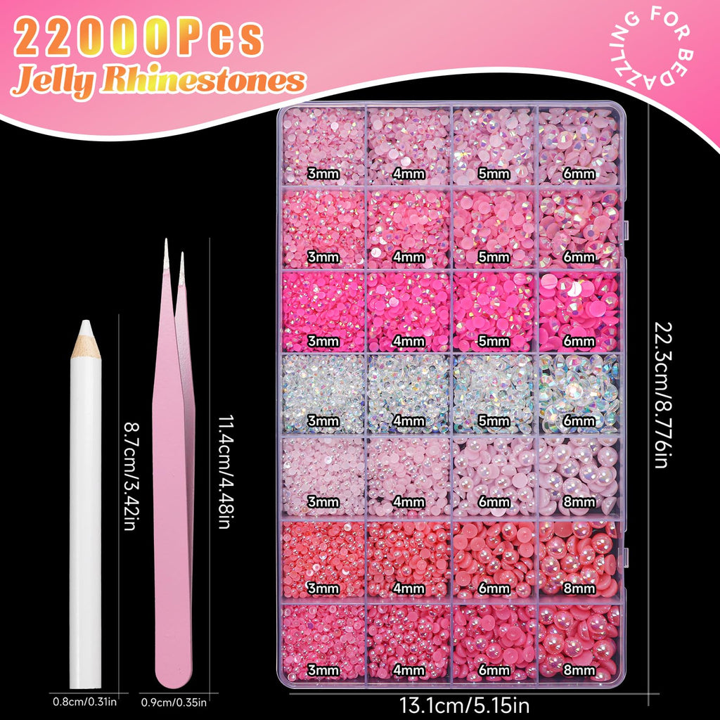 22000 Pcs Flatback Pearls and Rhinestones Bedazzling Kit, Mixed Size Half Pearls Gemsn  ( 8 different colors )