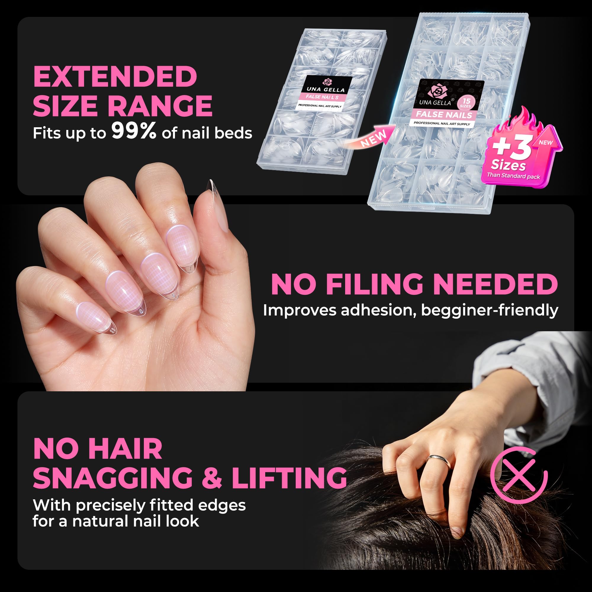 UNA GELLA Soft Gel Nail Tips, 6 Shapes + 2 Glue Options