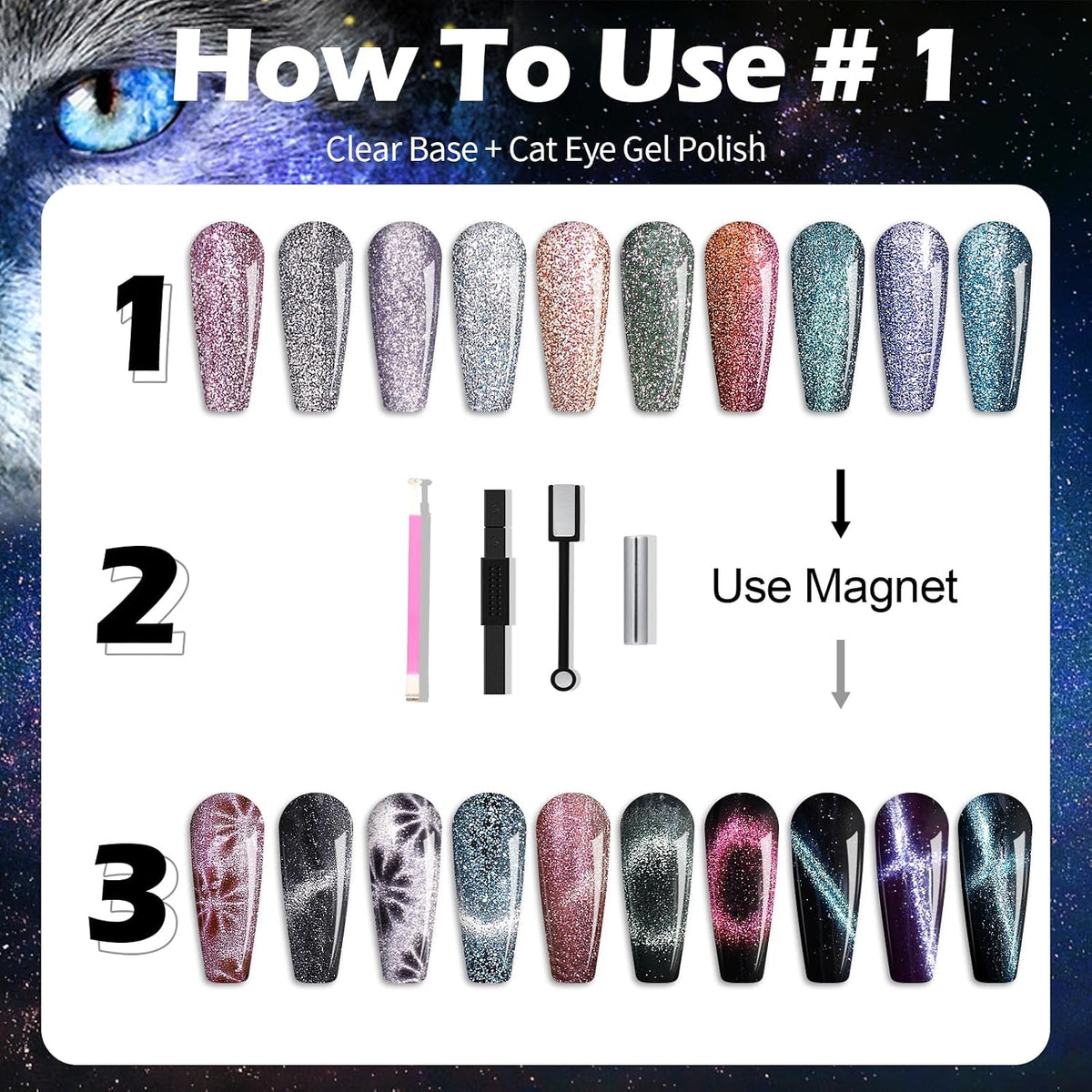 Clara Colors Cat-Eye Gel Polish Kit, 20 Colors with 48W UV Lamp