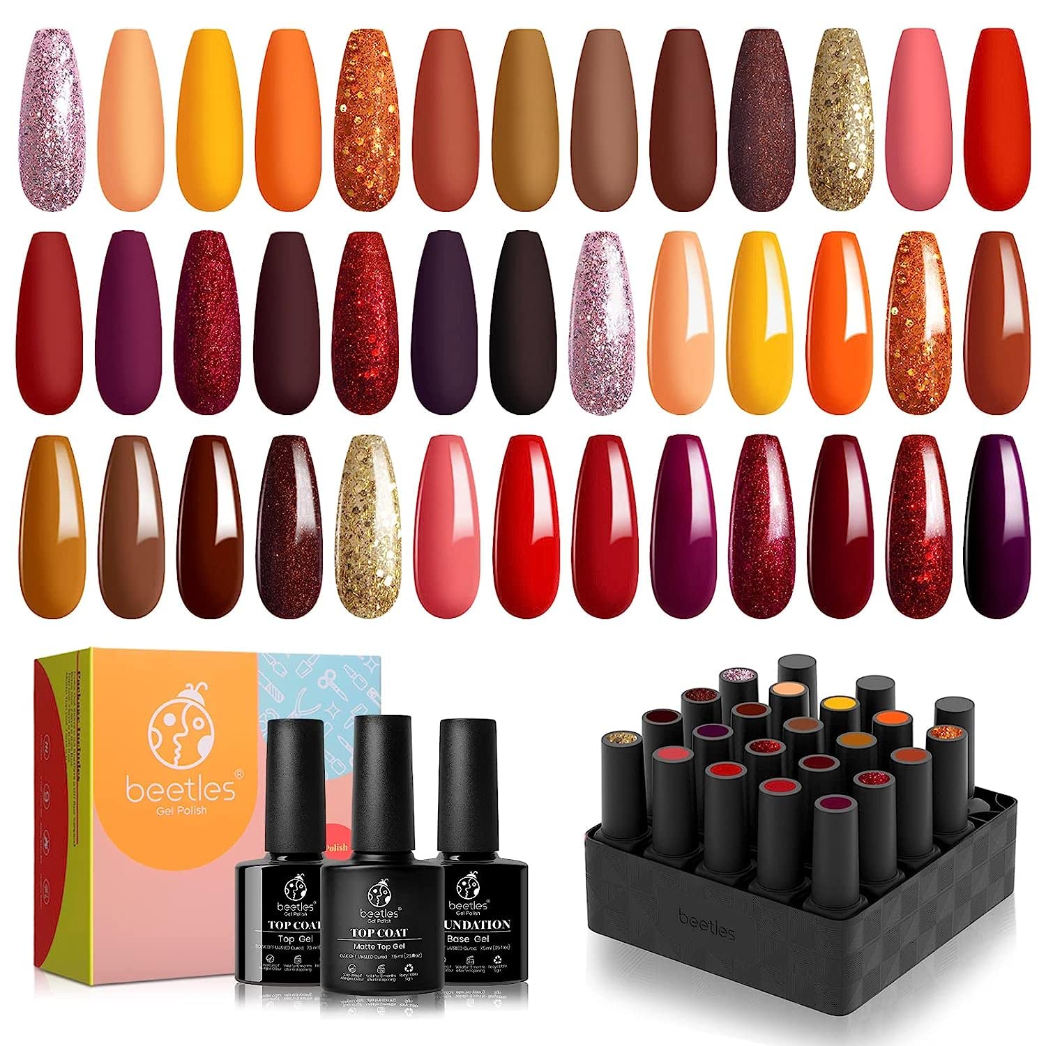 Beetles Gel Nail Polish Kit, ( 16 diff combinations and prices) 20 Colors Soak Off Gel Polish with 1 Base Coat 1 Glossy & 1 Matte Top Coat