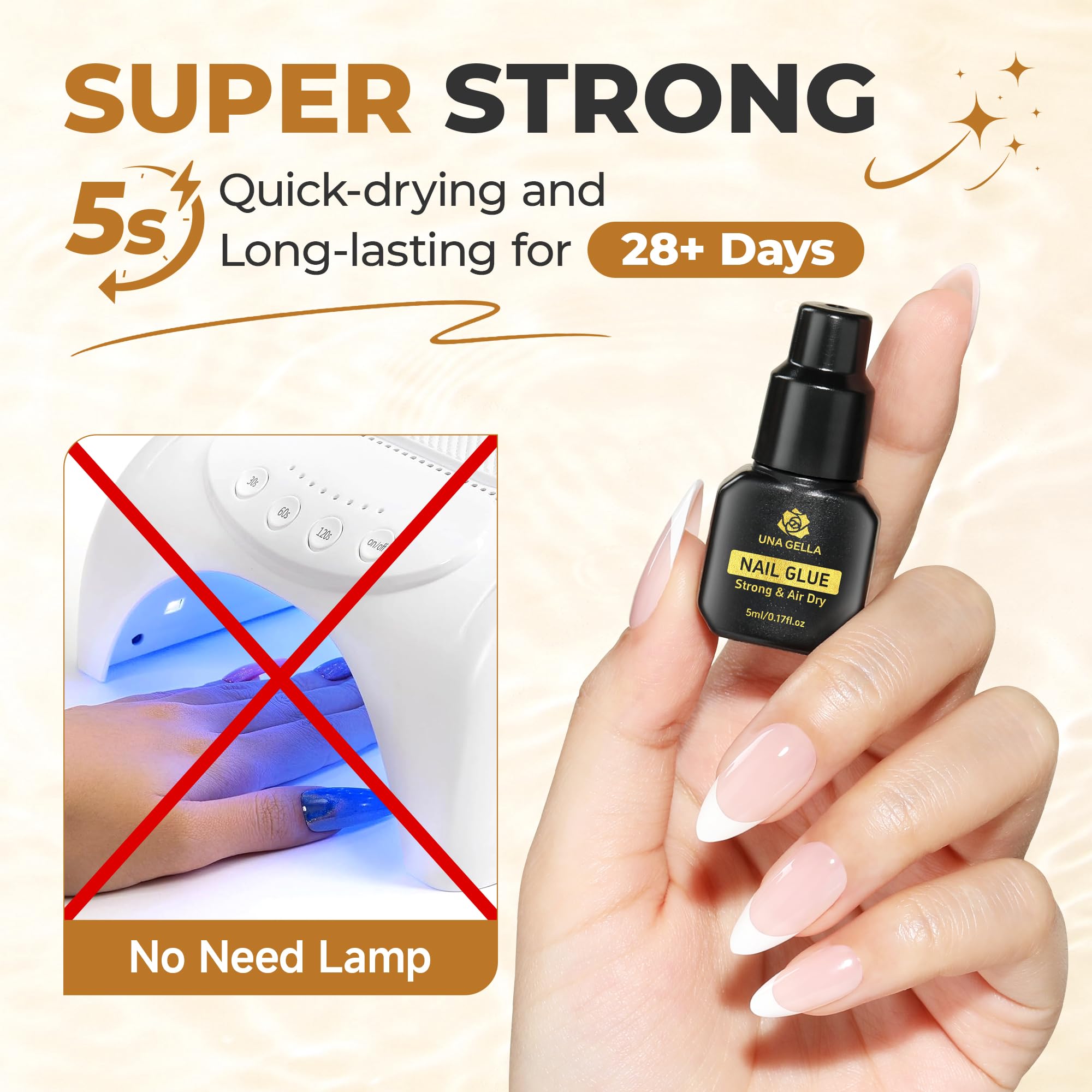 UNA GELLA Soft Gel Nail Tips, 6 Shapes + 2 Glue Options