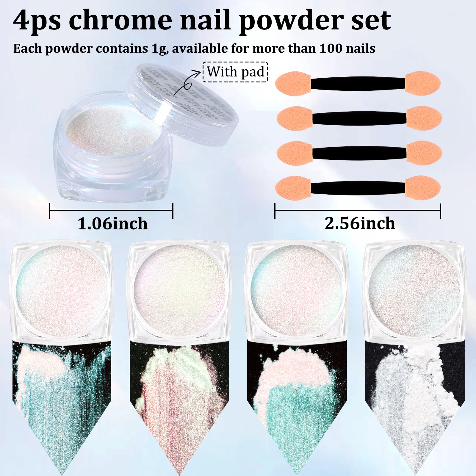 SIUSIO 4Colors Chrome Nail Powder Metallic Mirror Effect Pigment Iridescent Aurora, Mermaid Pearl Dust Kit