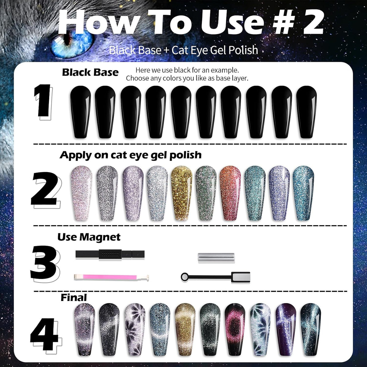 Clara Colors Cat-Eye Gel Polish Kit, 20 Colors with 48W UV Lamp