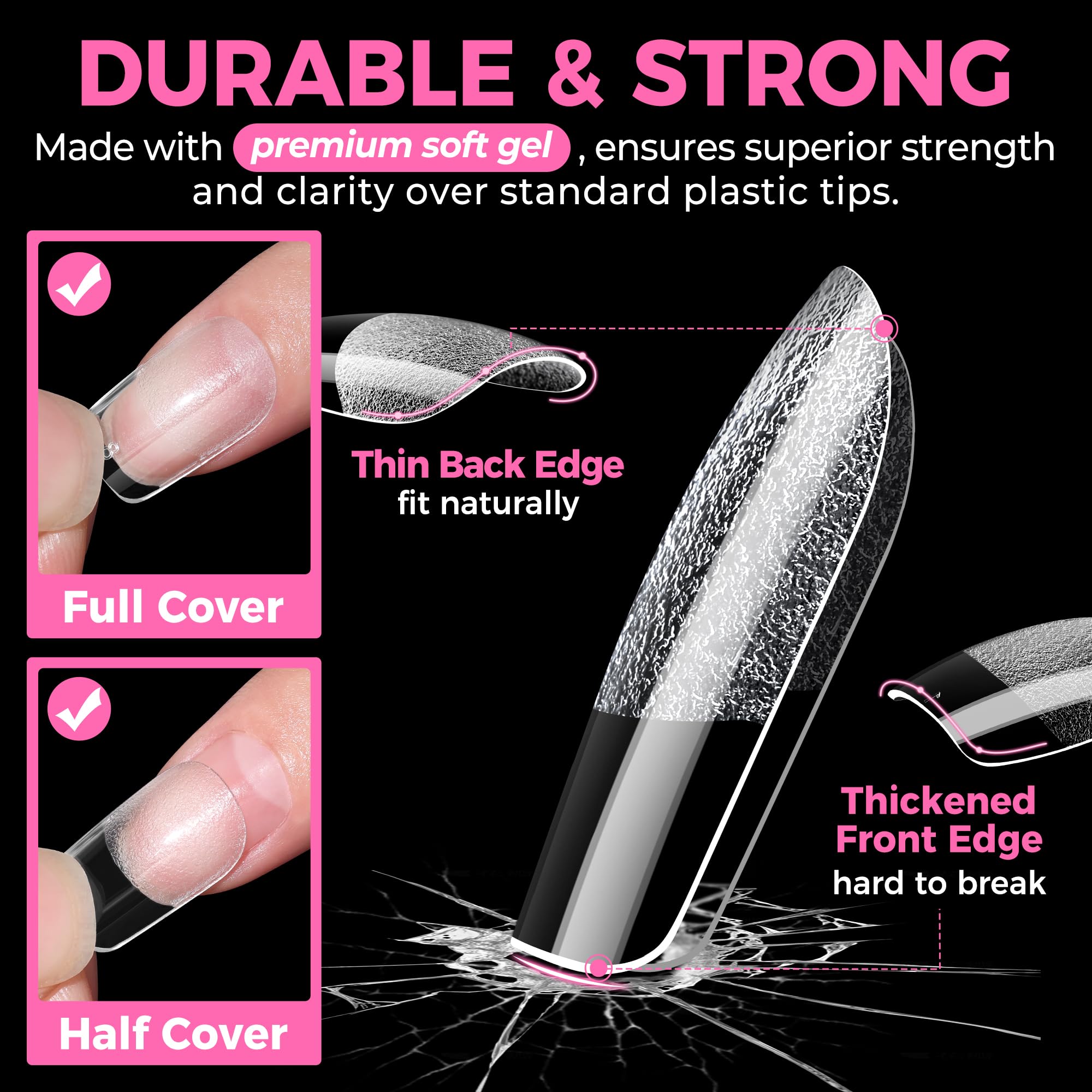UNA GELLA Soft Gel Nail Tips, 6 Shapes + 2 Glue Options