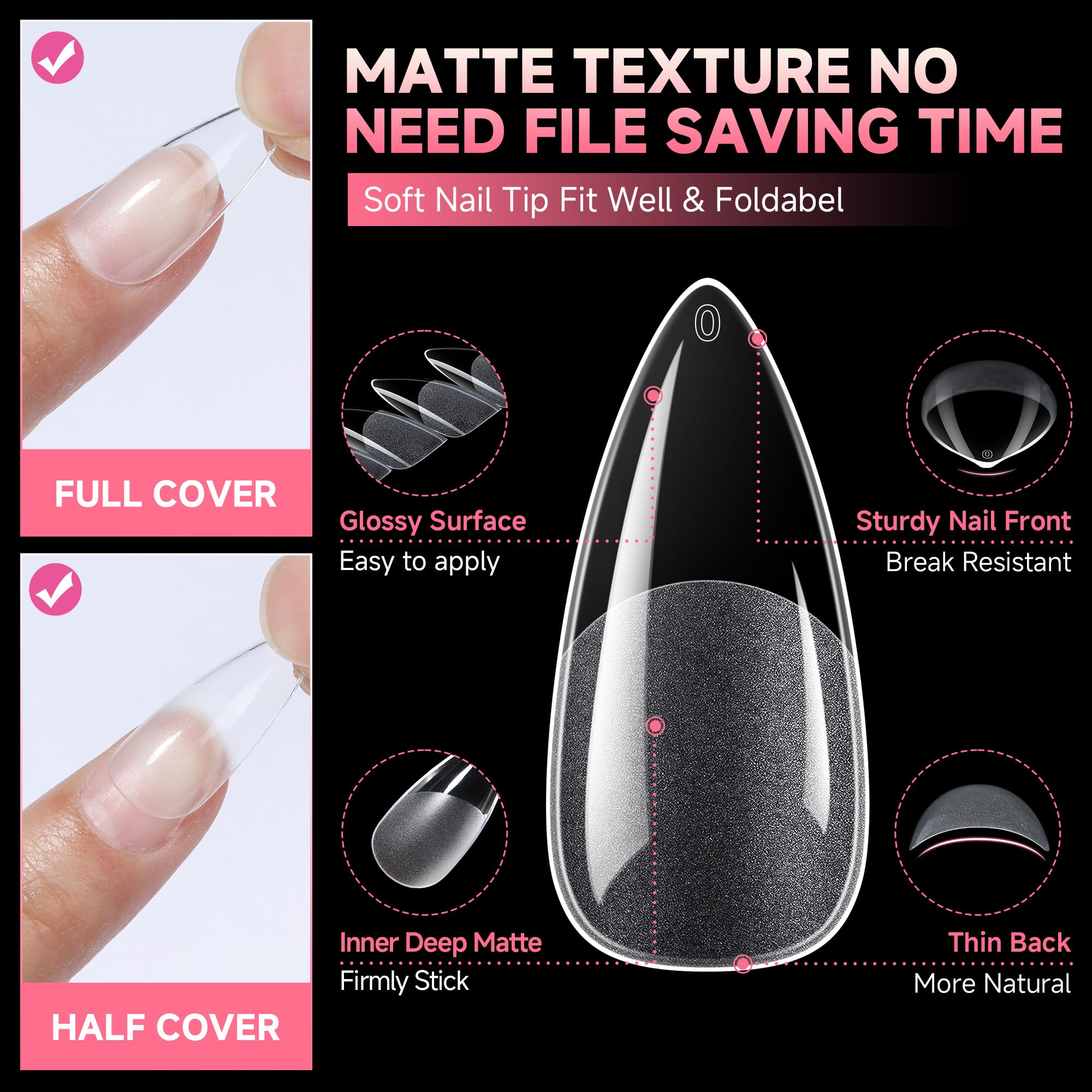 2 different options for glue , plus differnet shapes and sizes for nail tips! choose your pack !