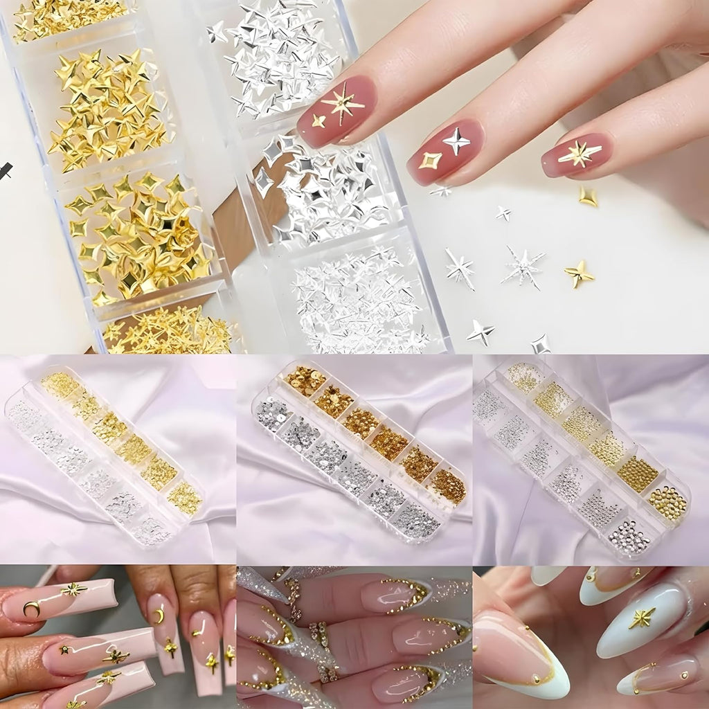 5400PCS Nail Charms, Gold & silver Gems Set, Rhinestones