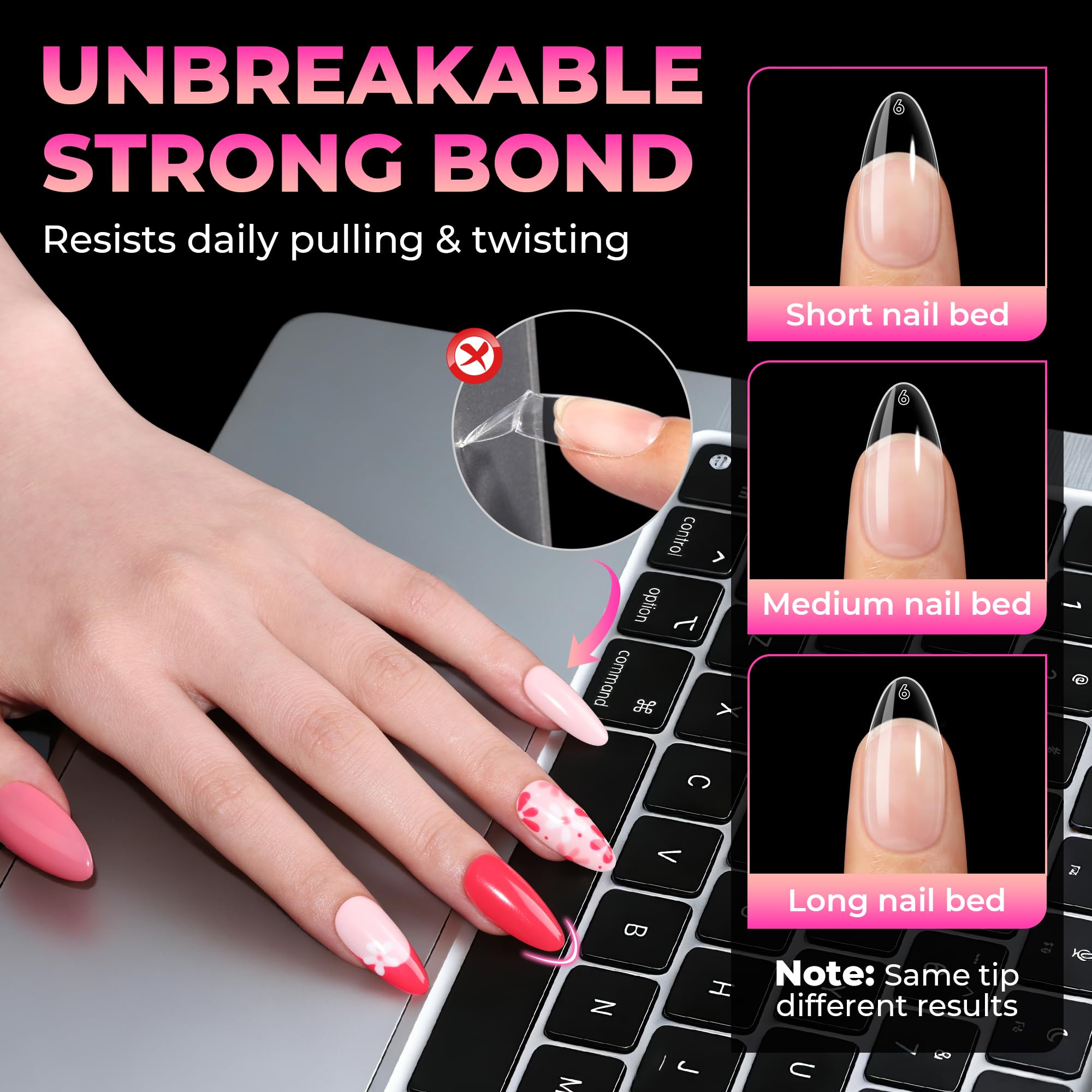 UNA GELLA Soft Gel Nail Tips, 6 Shapes + 2 Glue Options
