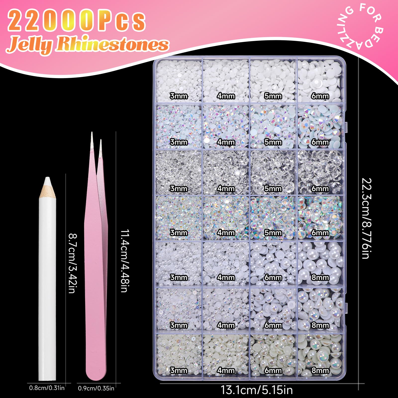 22000 Pcs Flatback Pearls and Rhinestones Bedazzling Kit, Mixed Size Half Pearls Gemsn  ( 8 different colors )