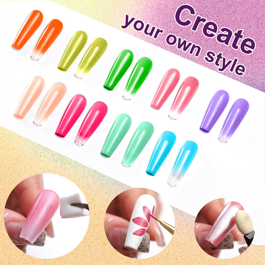 Gradient Painting Gel,(plenty of diff combinations!) 9 Colors Ombre Gel Nail Polish with 100Pcs Nail Sponges &Tweezers, Sponging Gel Nail Polish for Ombre Nails