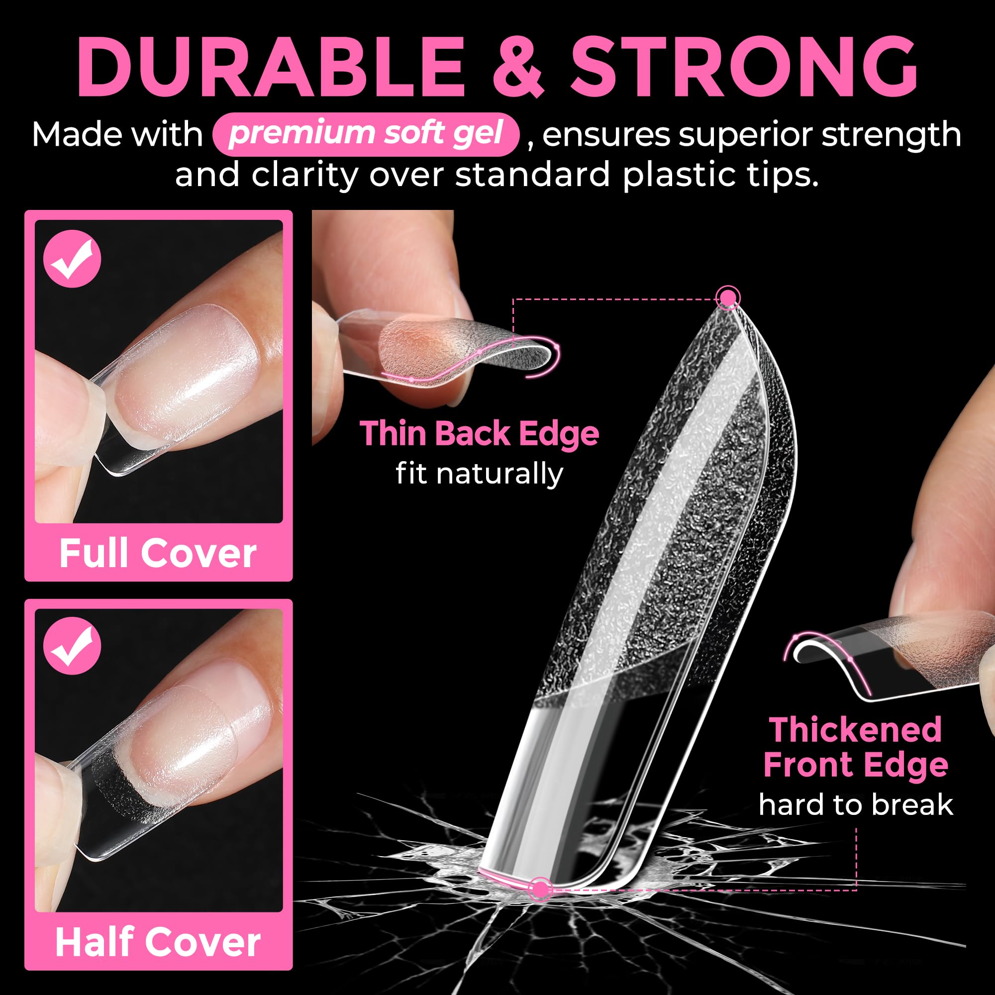 2 different options for glue , plus differnet shapes and sizes for nail tips! choose your pack !
