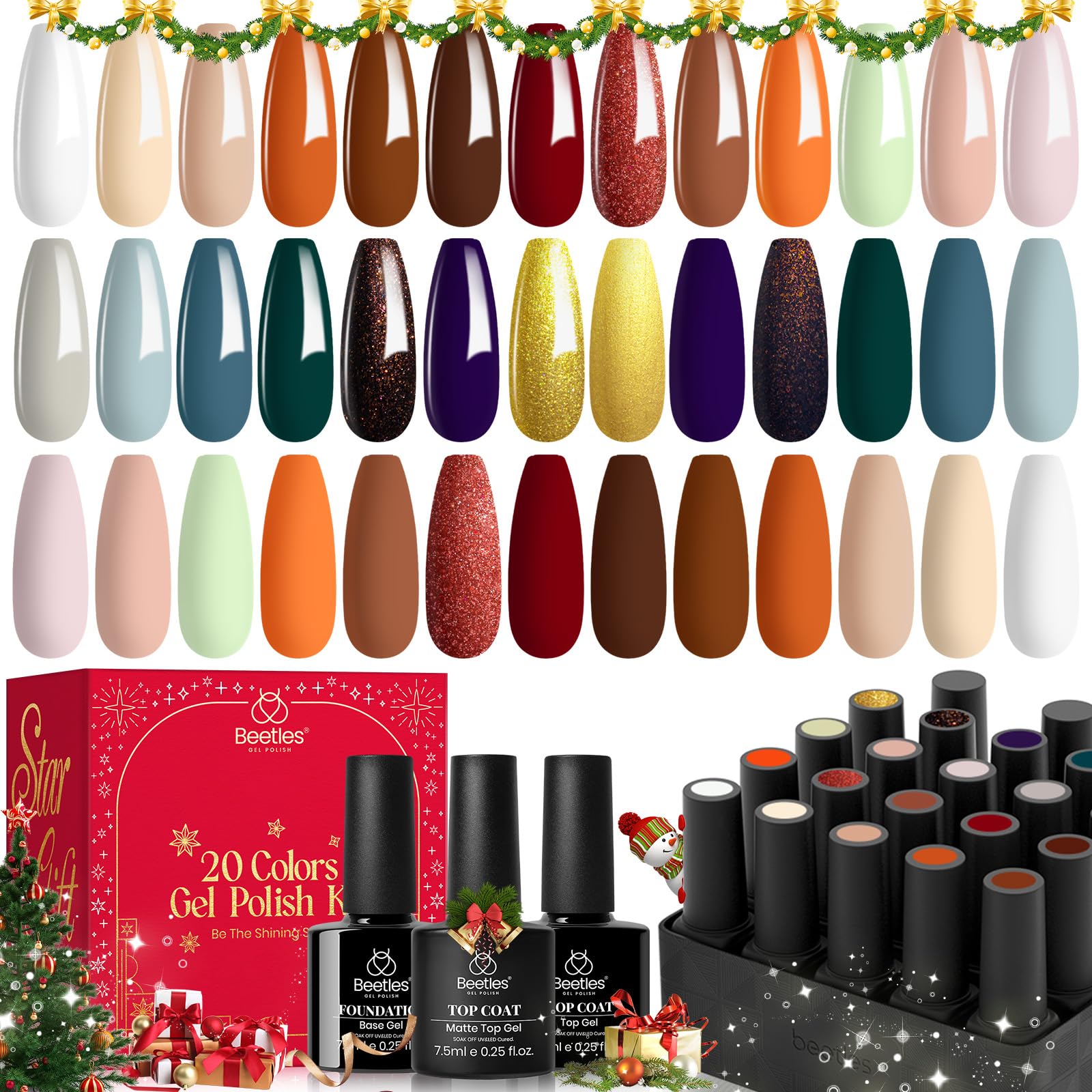 Beetles Gel Nail Polish Kit, ( 16 diff combinations and prices) 20 Colors Soak Off Gel Polish with 1 Base Coat 1 Glossy & 1 Matte Top Coat