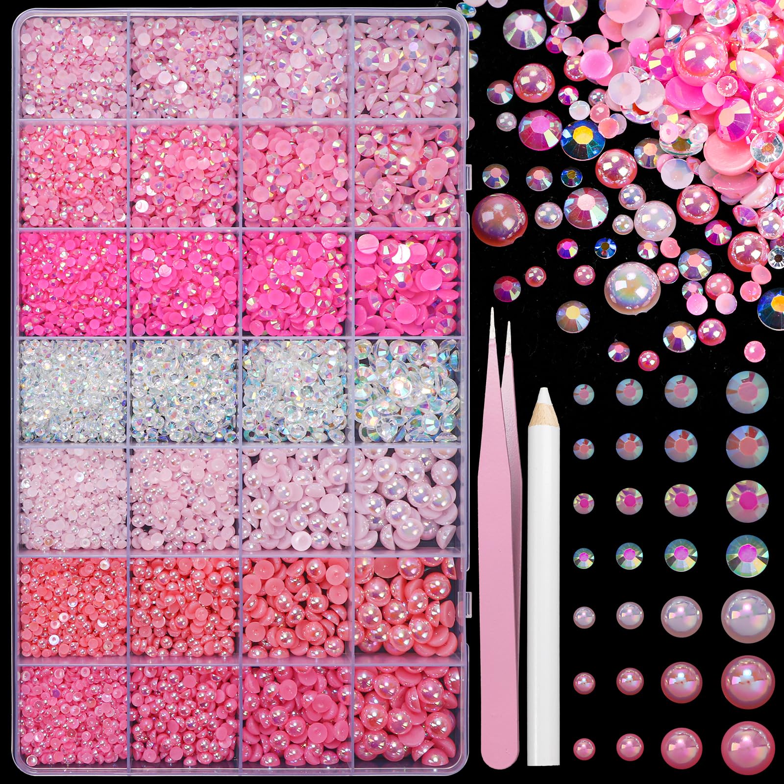 22000 Pcs Flatback Pearls and Rhinestones Bedazzling Kit, Mixed Size Half Pearls Gemsn  ( 8 different colors )