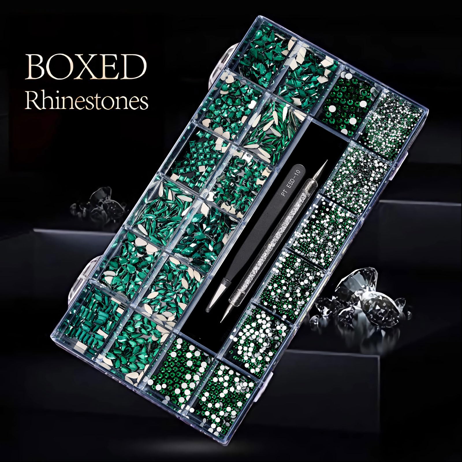(5 diff packs ) 12 Types of 600  Diamonds + 2500 Flat Rhinestones Mix 20 Styles Flatback Stones Set + Tweezers + Drill Pen