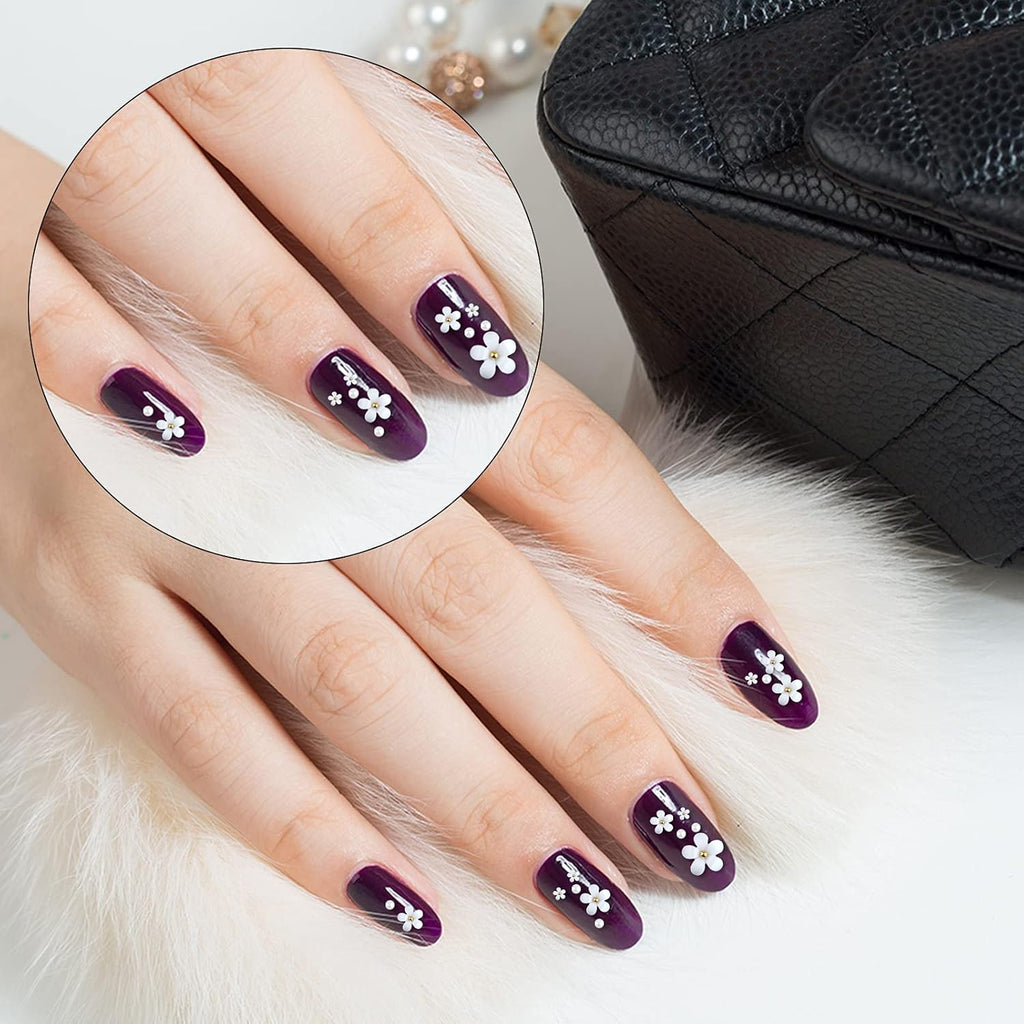 250Pcs 12 Styles 3D Acrylic White Flowers for Nails, 3D White Flower Nail Art s Jewelry Making with Golden Small Balls