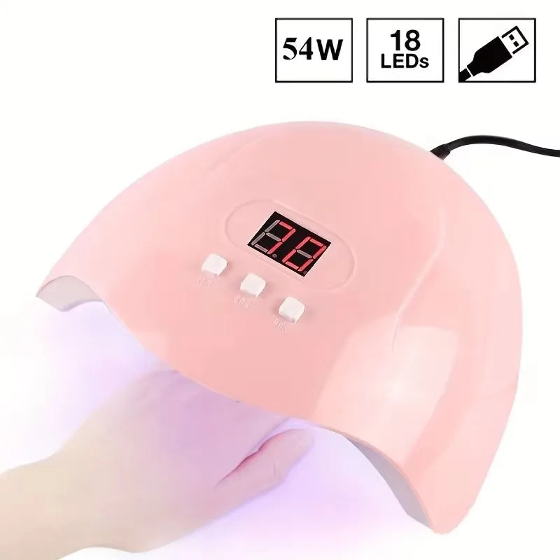  Nail  Kit with 54W UV 18Pcs Lamp Glue Dryer Polisher Dead Skin Remover Finger Separator Mani/Pedi . 6 different bundles