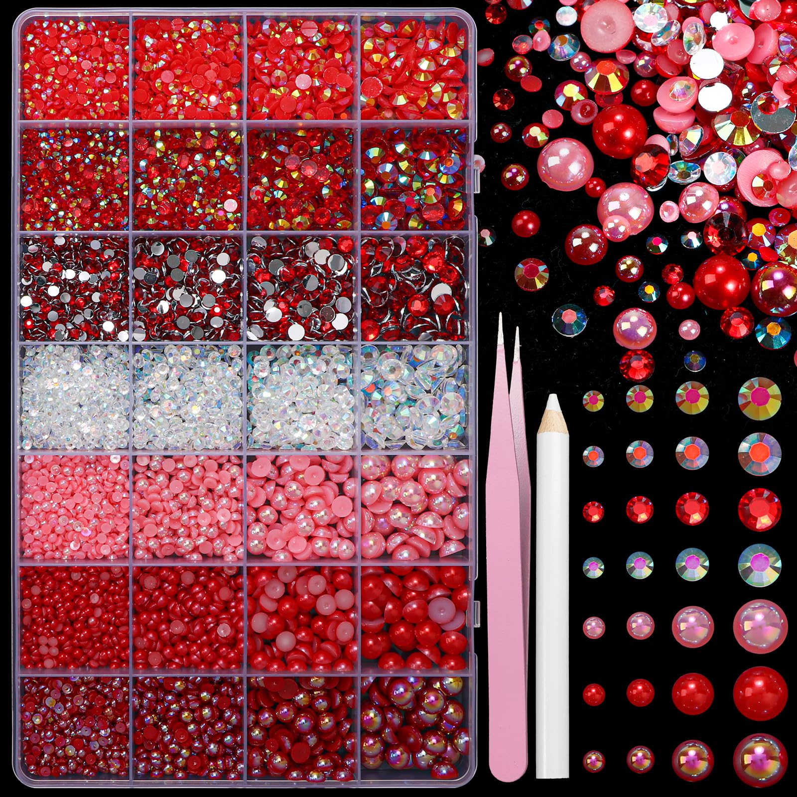 22000 Pcs Flatback Pearls and Rhinestones Bedazzling Kit, Mixed Size Half Pearls Gemsn  ( 8 different colors )
