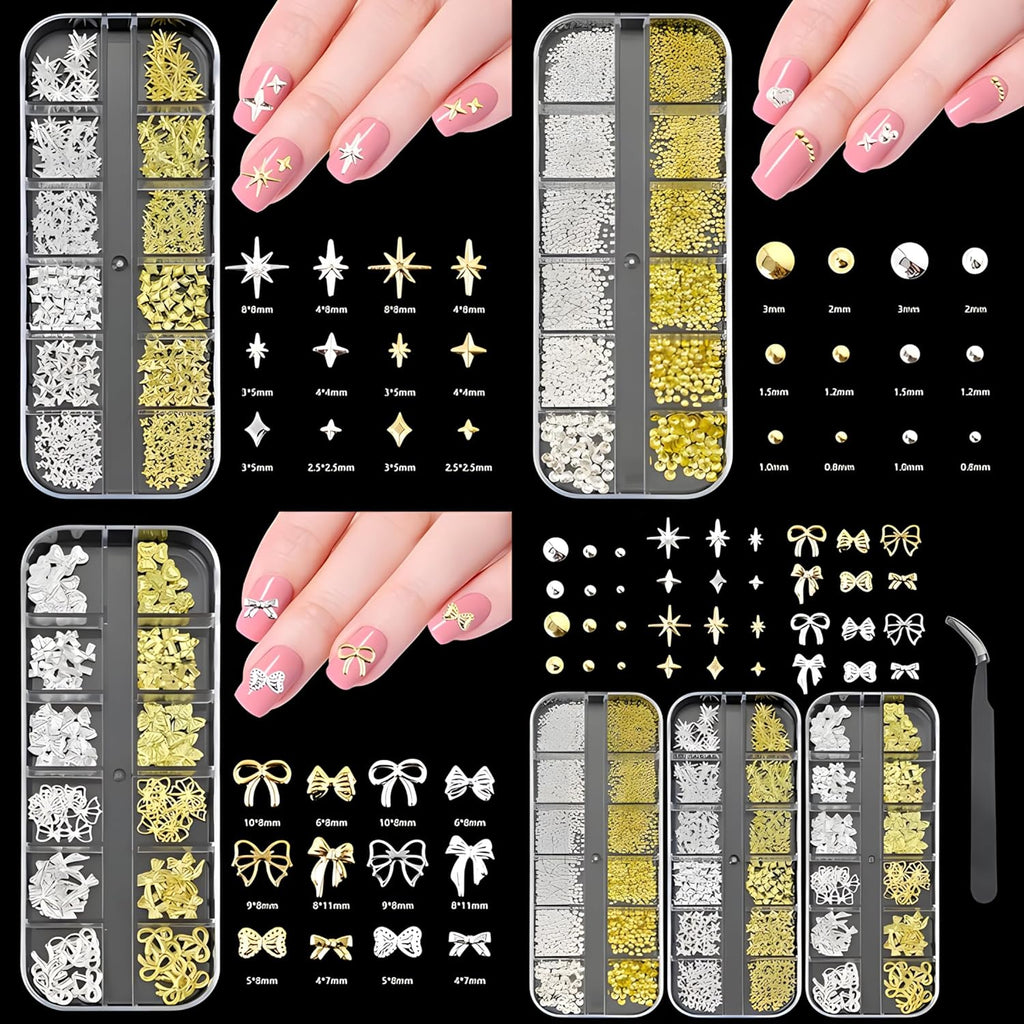 5400PCS Nail Charms, Gold & silver Gems Set, Rhinestones