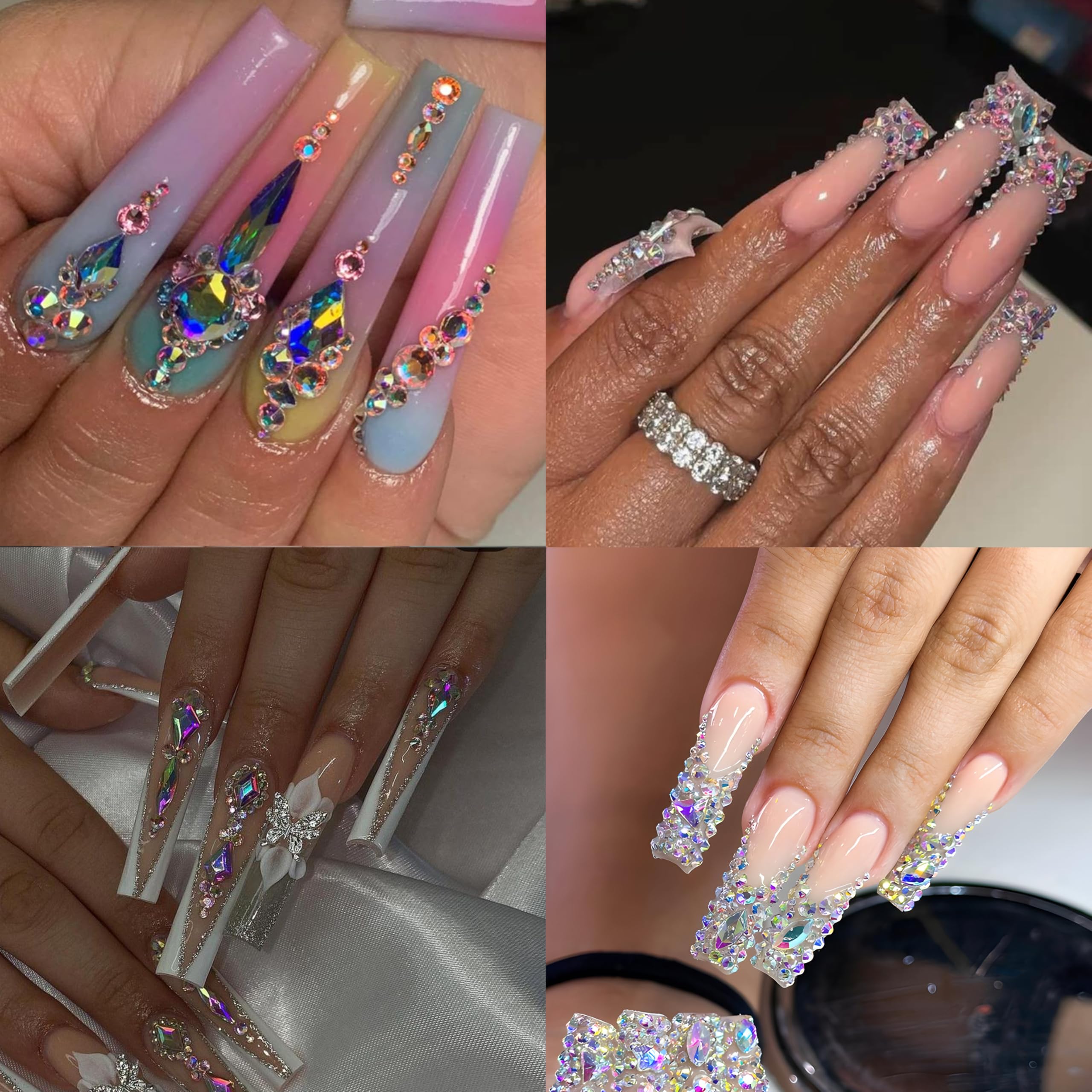 (5 diff packs ) 12 Types of 600  Diamonds + 2500 Flat Rhinestones Mix 20 Styles Flatback Stones Set + Tweezers + Drill Pen