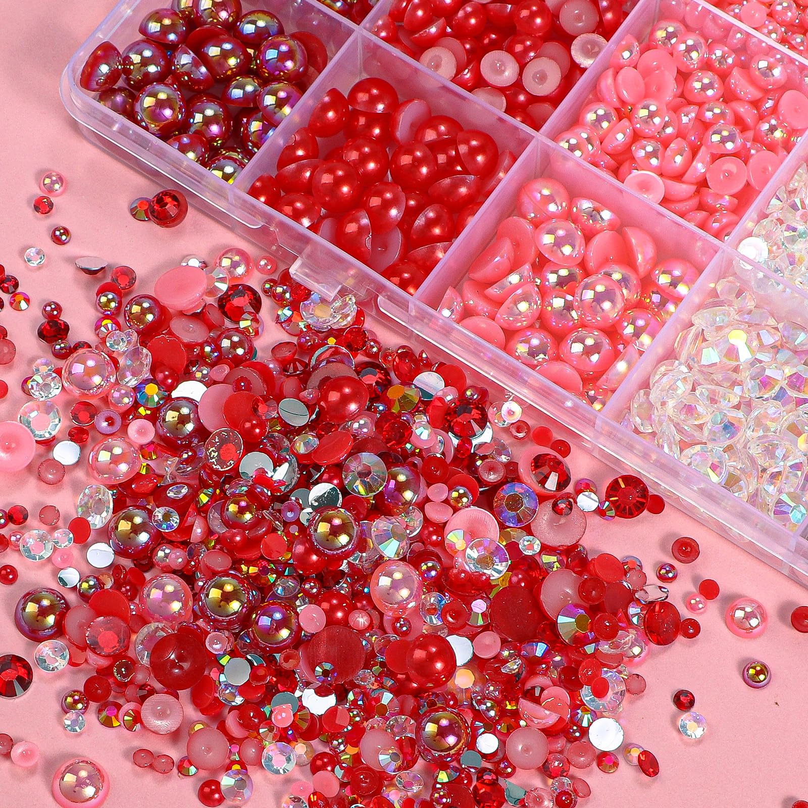 22000 Pcs Flatback Pearls and Rhinestones Bedazzling Kit, Mixed Size Half Pearls Gemsn  ( 8 different colors )