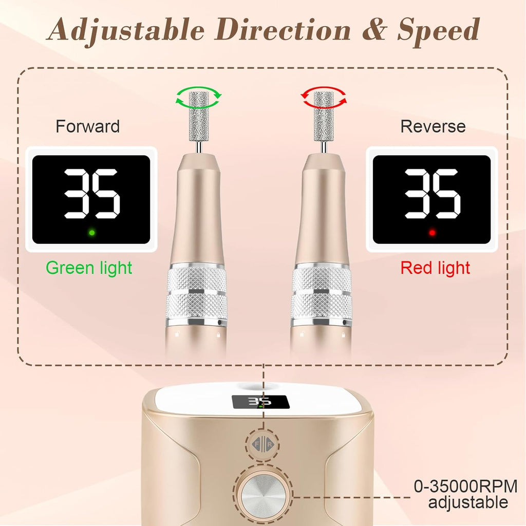 Nail Drill Machine for Gel ,Acrylic Nails, 35000RPM Electric Nail File Professional with 11 Bits  Gel Polish Remover