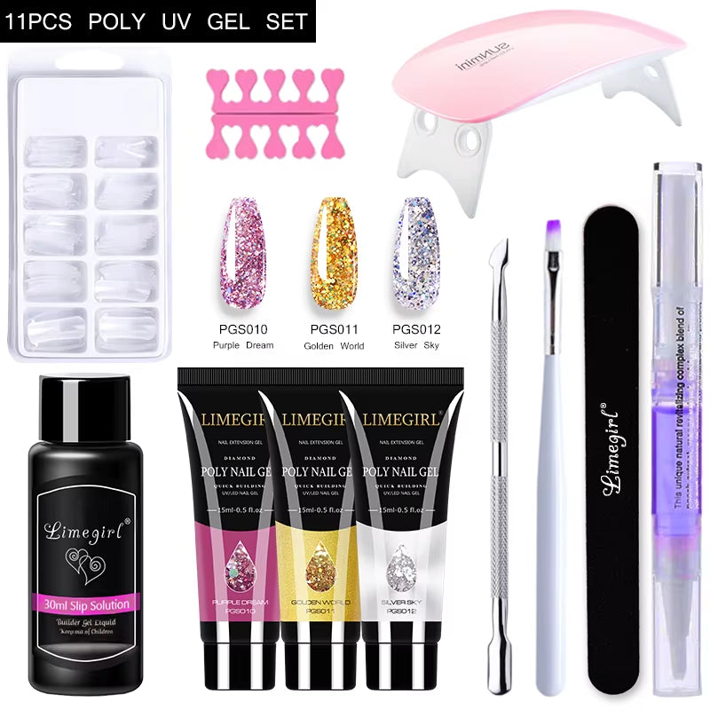 Acrylic ,Gel, PolyGel Kit Nail Extension Glitter Gel Nail Gel UV Building . 13 different bundles