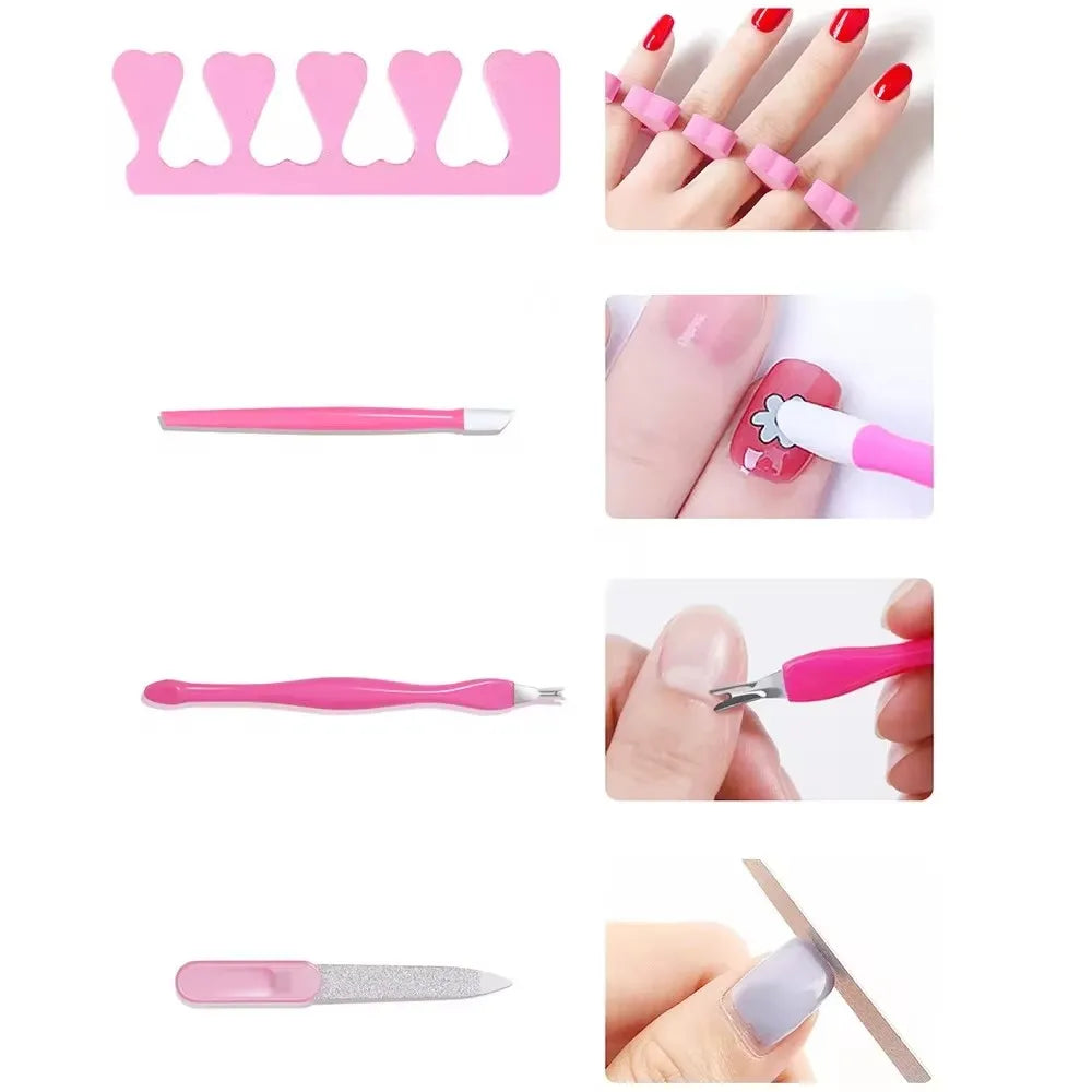  Nail  Kit with 54W UV 18Pcs Lamp Glue Dryer Polisher Dead Skin Remover Finger Separator Mani/Pedi . 6 different bundles