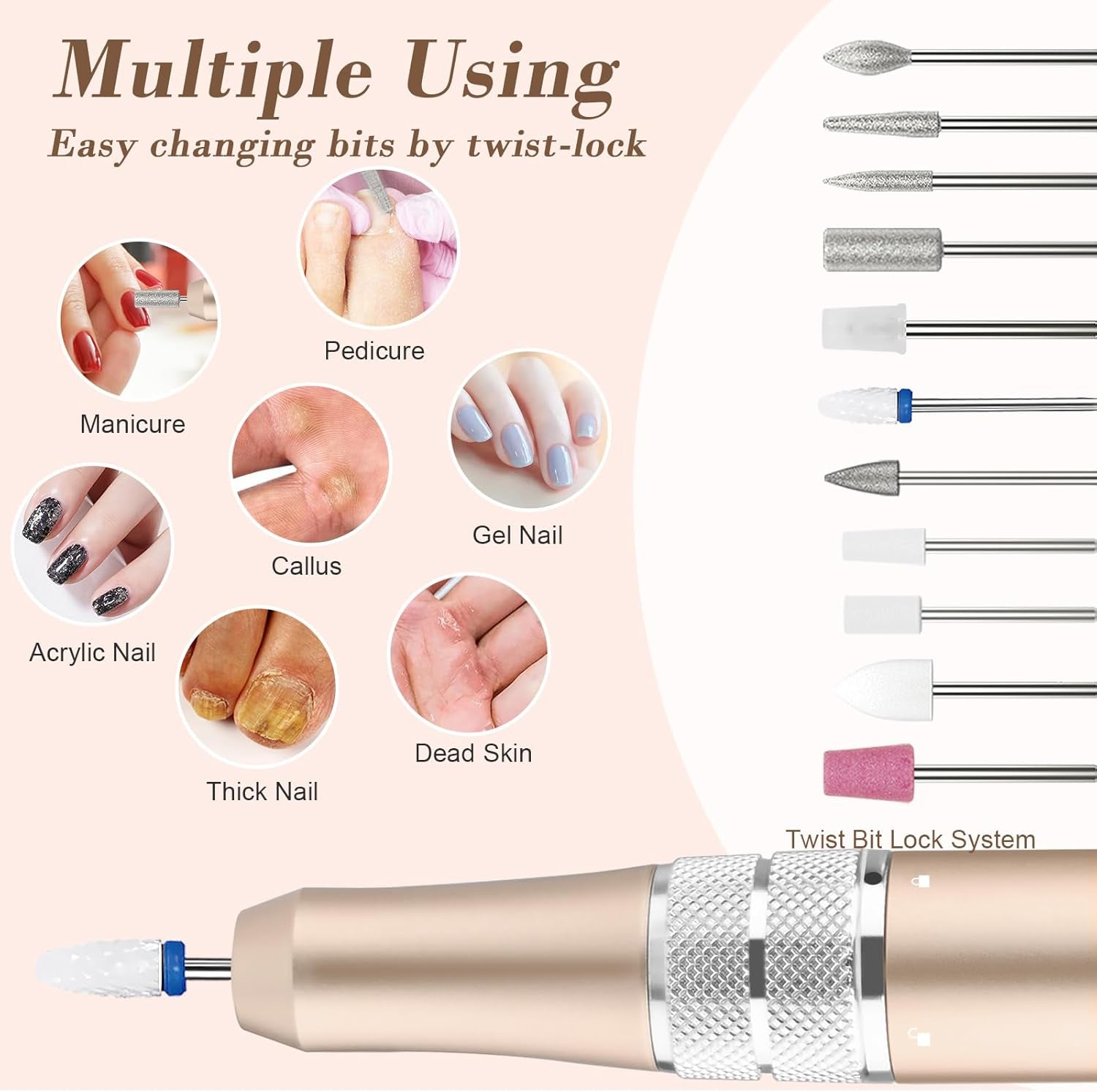 Nail Drill Machine for Gel ,Acrylic Nails, 35000RPM Electric Nail File Professional with 11 Bits  Gel Polish Remover