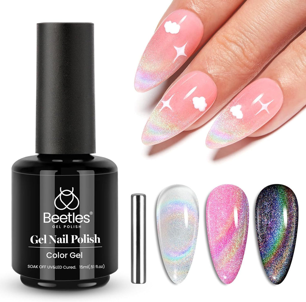 Beetles Gel Polish Holographic Magnetic, can be used with any base color nailpolish , polugel or gel nail