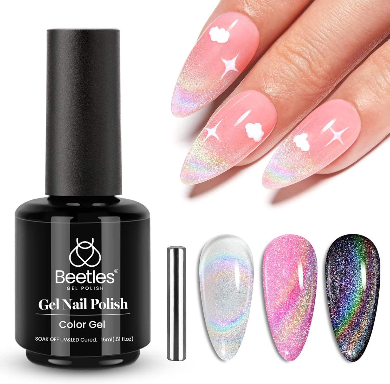 Beetles Gel Polish Holographic Magnetic, can be used with any base color nailpolish , polugel or gel nail