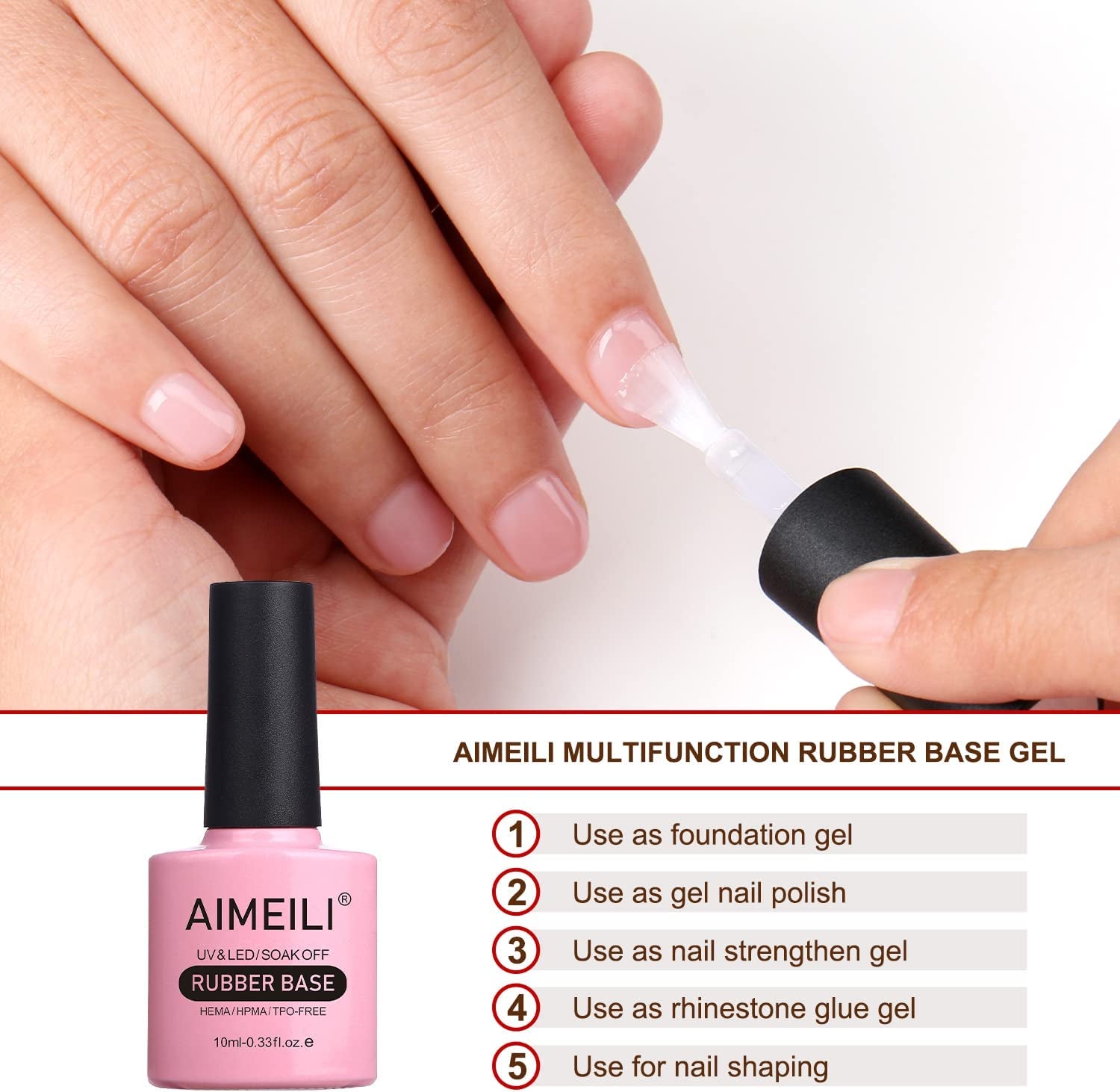 Rubber Base Gel for Nails, Soak off U V LED Hema Free Clear Sheer Gel Nail Polish, 4 in 1 Nail Strengthen/Enhance/Base Coat/Color Gel Polish - (596) 10Ml