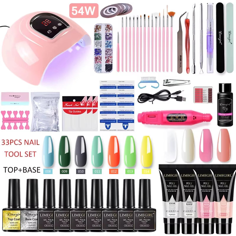 Acrylic ,Gel, PolyGel Kit Nail Extension Glitter Gel Nail Gel UV Building . 13 different bundles