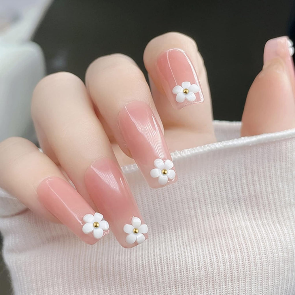250Pcs 12 Styles 3D Acrylic White Flowers for Nails, 3D White Flower Nail Art s Jewelry Making with Golden Small Balls