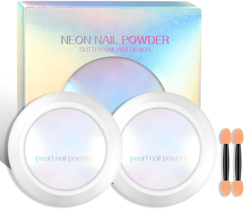 2 Pcs Neon Iridescent Chrome Nail Powder, Nail Pigment Manicure Pigment