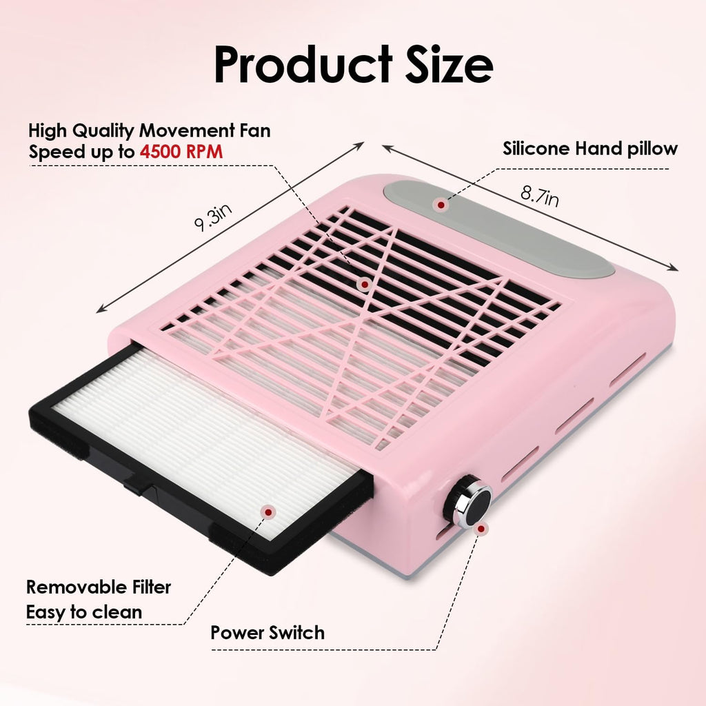 Nail Dust Collector for Acrylic Nails Vacuum Machine, 80W Adjustable Vacuum,