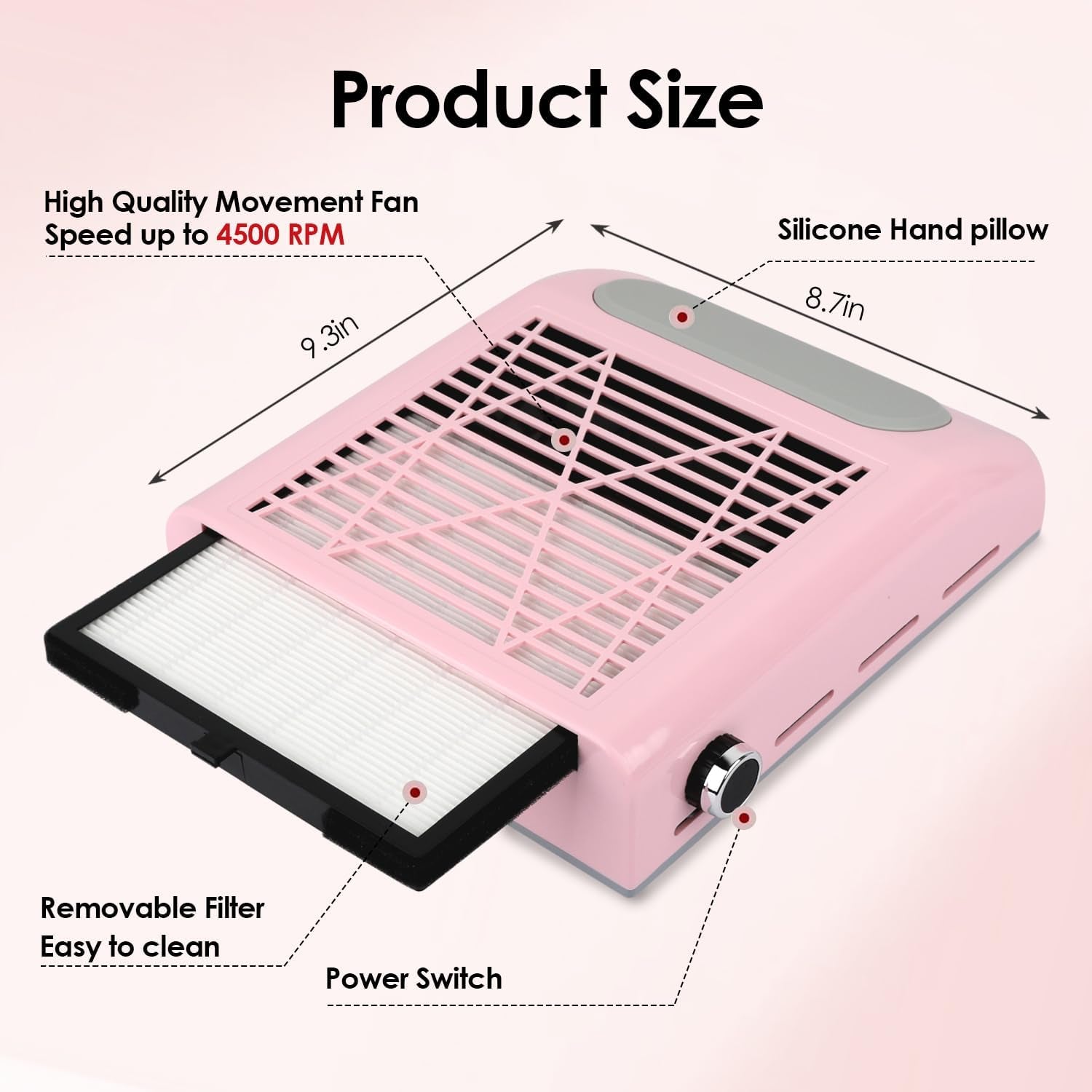 Nail Dust Collector for Acrylic Nails Vacuum Machine, 80W Adjustable Vacuum,