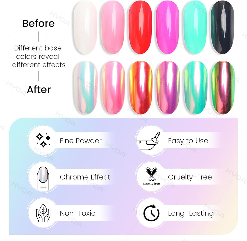 2 Pcs Neon Iridescent Chrome Nail Powder, Nail Pigment Manicure Pigment