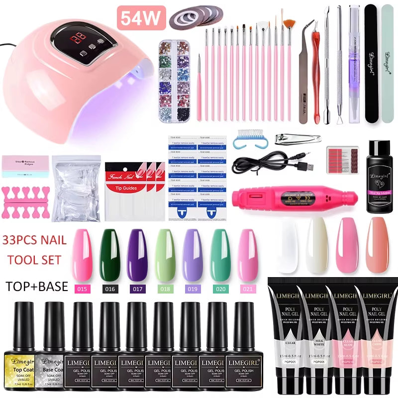 Acrylic ,Gel, PolyGel Kit Nail Extension Glitter Gel Nail Gel UV Building . 13 different bundles
