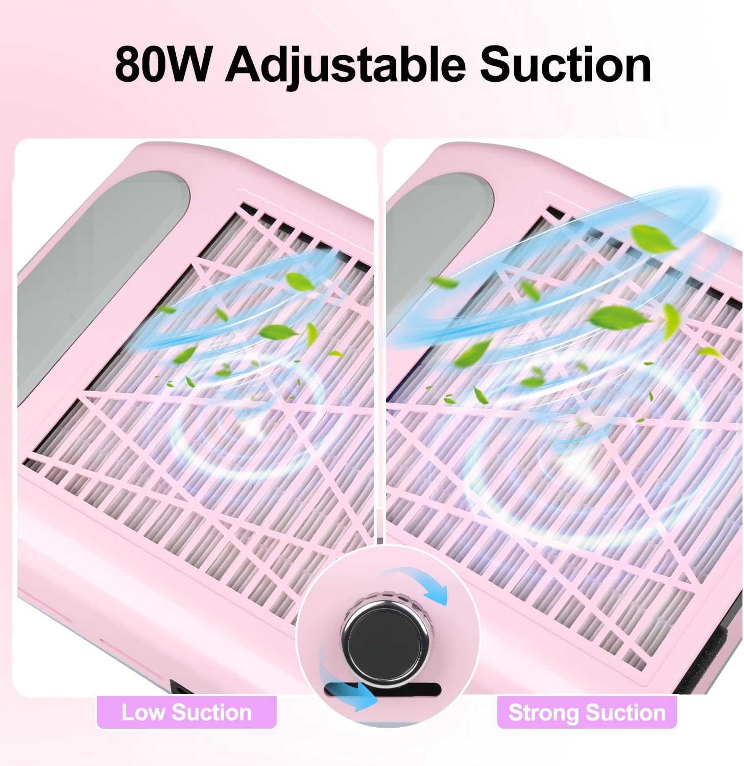 Nail Dust Collector for Acrylic Nails Vacuum Machine, 80W Adjustable Vacuum,