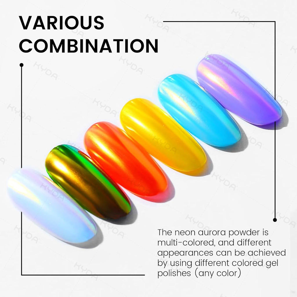 2 Pcs Neon Iridescent Chrome Nail Powder, Nail Pigment Manicure Pigment